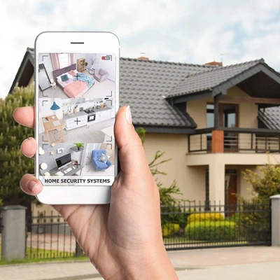 Jacksonville vivint phone display of cctv live feed in front of a house